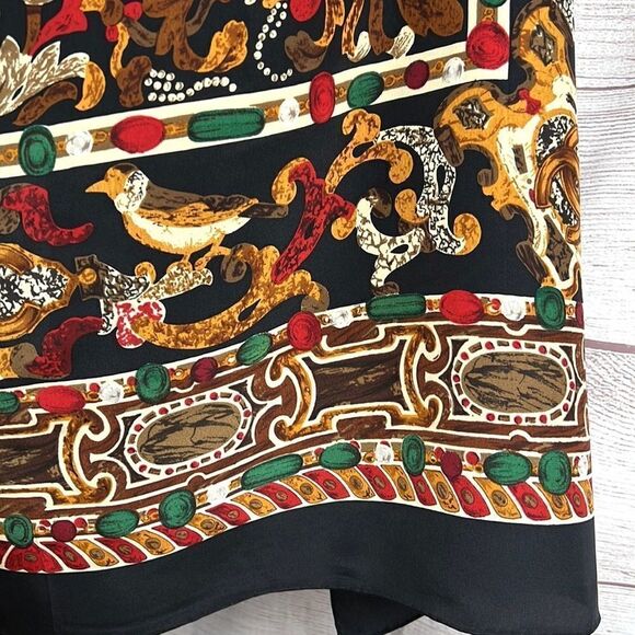 Shanghai SILK Large Silk Square Scarf Hand Rolled Black Multicolor - Picture 5 of 12